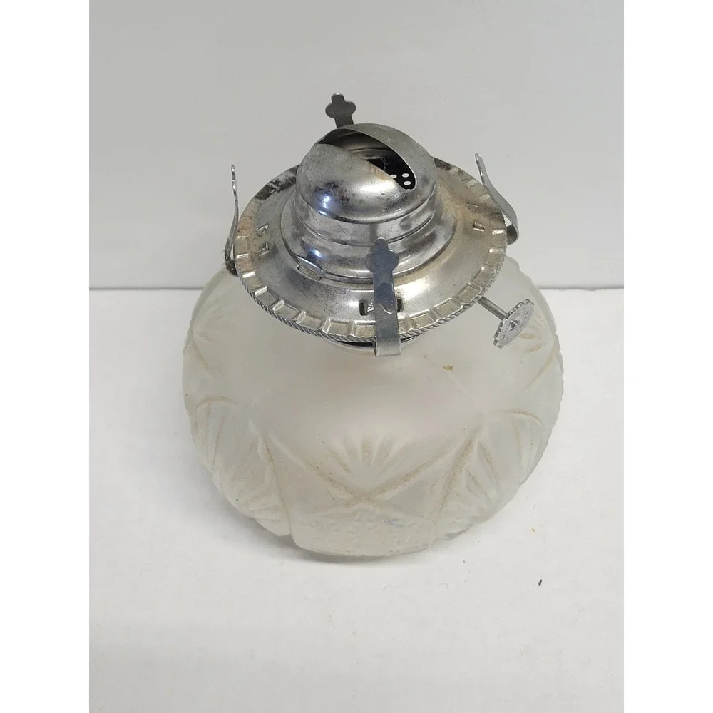 Vtg Frosted‎ Glass Oil Lamp Starburst Pattern Model No 288 Clear Chimney 12.5in
